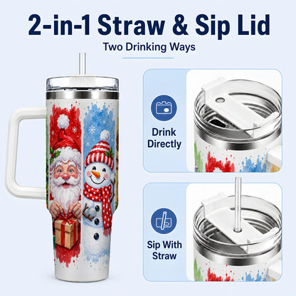 #pl[40oz|White] Christmas Friends 40oz Tumbler with Handle, Winter Stainless Steel Cup