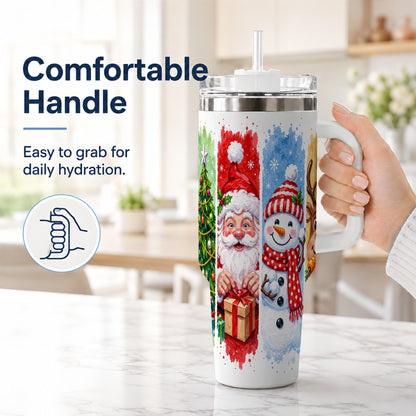 #pl[40oz|White] Christmas Friends 40oz Tumbler with Handle, Winter Stainless Steel Cup