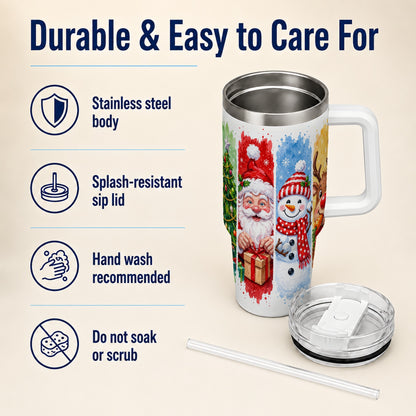 #pl[40oz|White] Christmas Friends 40oz Tumbler with Handle, Winter Stainless Steel Cup