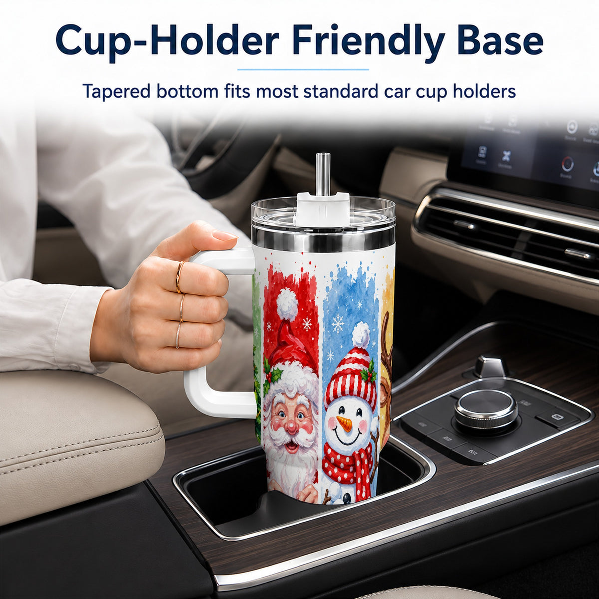 #pl[40oz|White] Christmas Friends 40oz Tumbler with Handle, Winter Stainless Steel Cup
