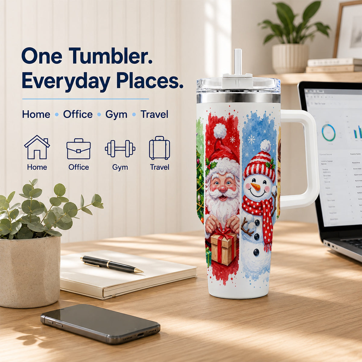 #pl[40oz|White] Christmas Friends 40oz Tumbler with Handle, Winter Stainless Steel Cup