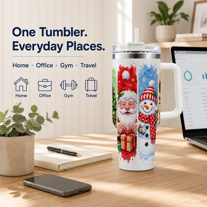 #pl[40oz|White] Christmas Friends 40oz Tumbler with Handle, Winter Stainless Steel Cup