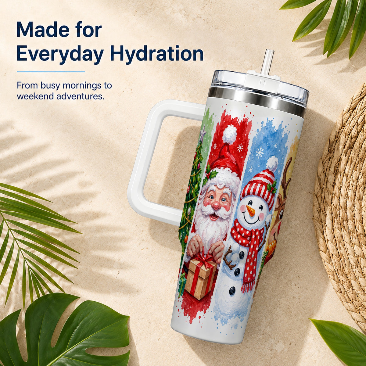 #pl[40oz|White] Christmas Friends 40oz Tumbler with Handle, Winter Stainless Steel Cup