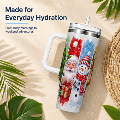 #pl[40oz|White] Christmas Friends 40oz Tumbler with Handle, Winter Stainless Steel Cup