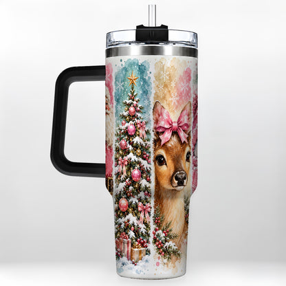 #pl[40oz|Black] Pink Christmas 40oz Tumbler with Handle, Winter Stainless Steel Cup