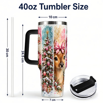 #pl[40oz|Black] Pink Christmas 40oz Tumbler with Handle, Winter Stainless Steel Cup