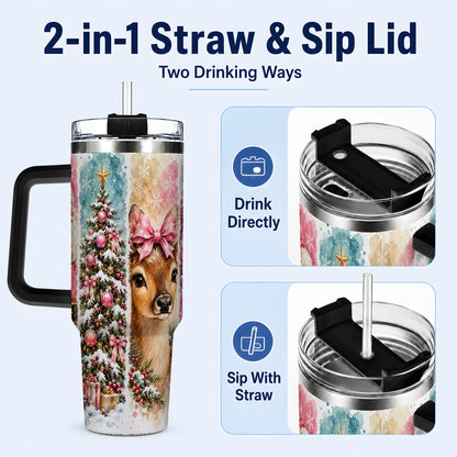 #pl[40oz|Black] Pink Christmas 40oz Tumbler with Handle, Winter Stainless Steel Cup