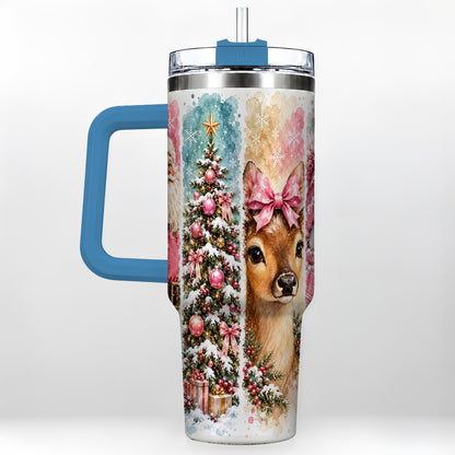 #pl[40oz|Blue] Pink Christmas 40oz Tumbler with Handle, Winter Stainless Steel Cup