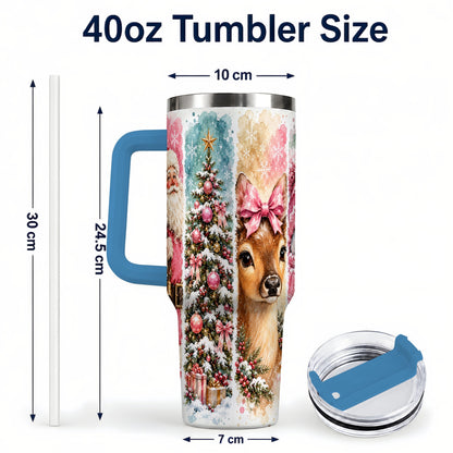 #pl[40oz|Blue] Pink Christmas 40oz Tumbler with Handle, Winter Stainless Steel Cup