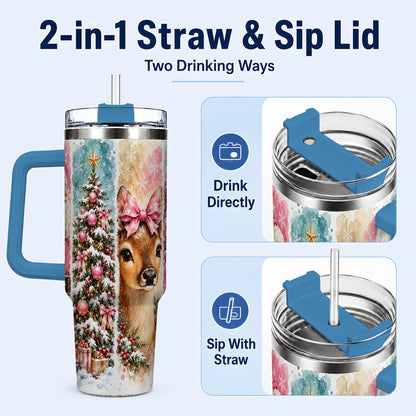 #pl[40oz|Blue] Pink Christmas 40oz Tumbler with Handle, Winter Stainless Steel Cup