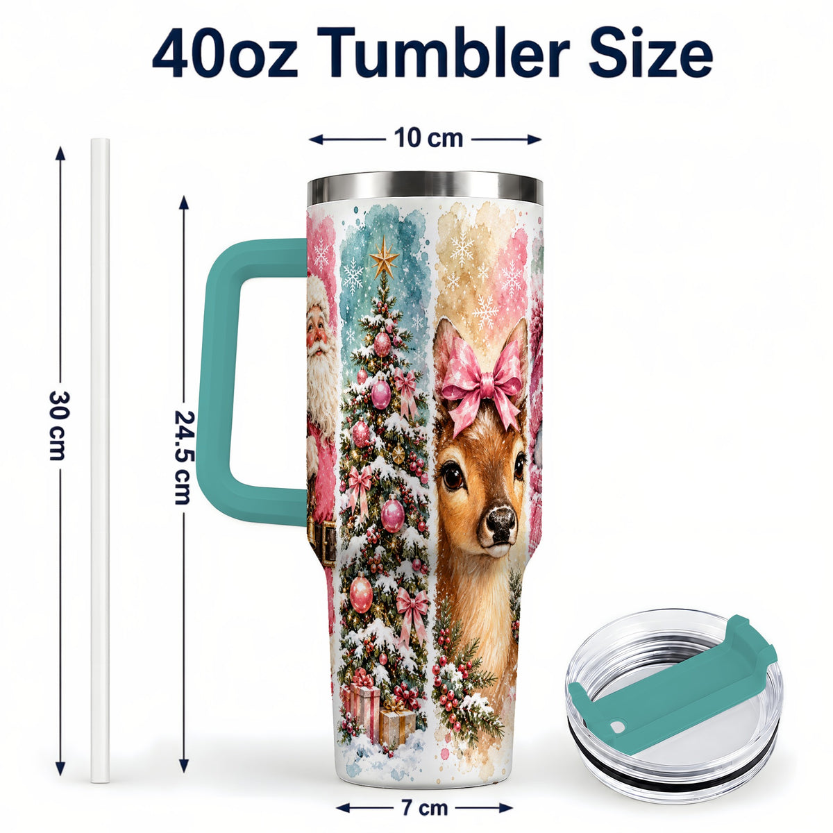 #pl[40oz|Green] Pink Christmas 40oz Tumbler with Handle, Winter Stainless Steel Cup