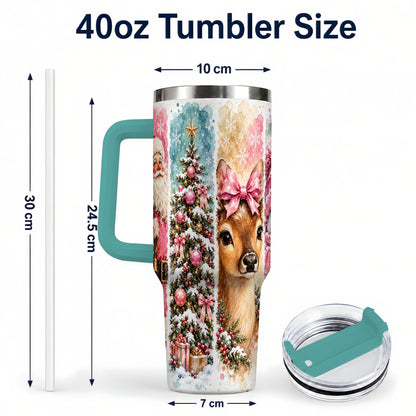 #pl[40oz|Green] Pink Christmas 40oz Tumbler with Handle, Winter Stainless Steel Cup