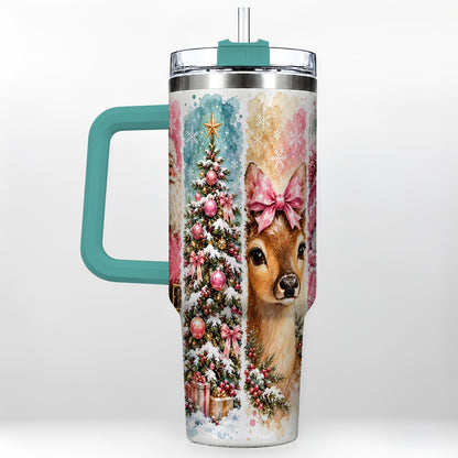 #pl[40oz|Green] Pink Christmas 40oz Tumbler with Handle, Winter Stainless Steel Cup