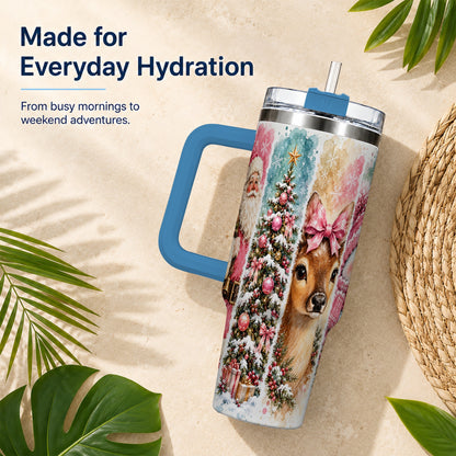 #pl[40oz|Blue] Pink Christmas 40oz Tumbler with Handle, Winter Stainless Steel Cup