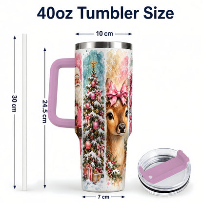 #pl[40oz|Pink] Pink Christmas 40oz Tumbler with Handle, Winter Stainless Steel Cup