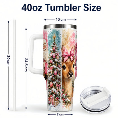 #pl[40oz|White] Pink Christmas 40oz Tumbler with Handle, Winter Stainless Steel Cup