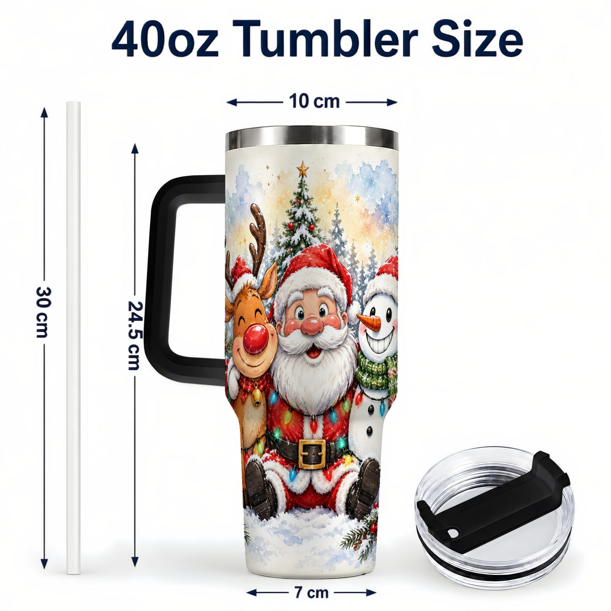 #pl[40oz|Black] Christmas Trio 40oz Tumbler with Handle, Winter Stainless Steel Cup