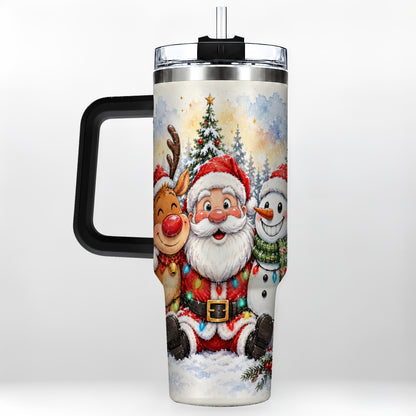 #pl[40oz|Black] Christmas Trio 40oz Tumbler with Handle, Winter Stainless Steel Cup