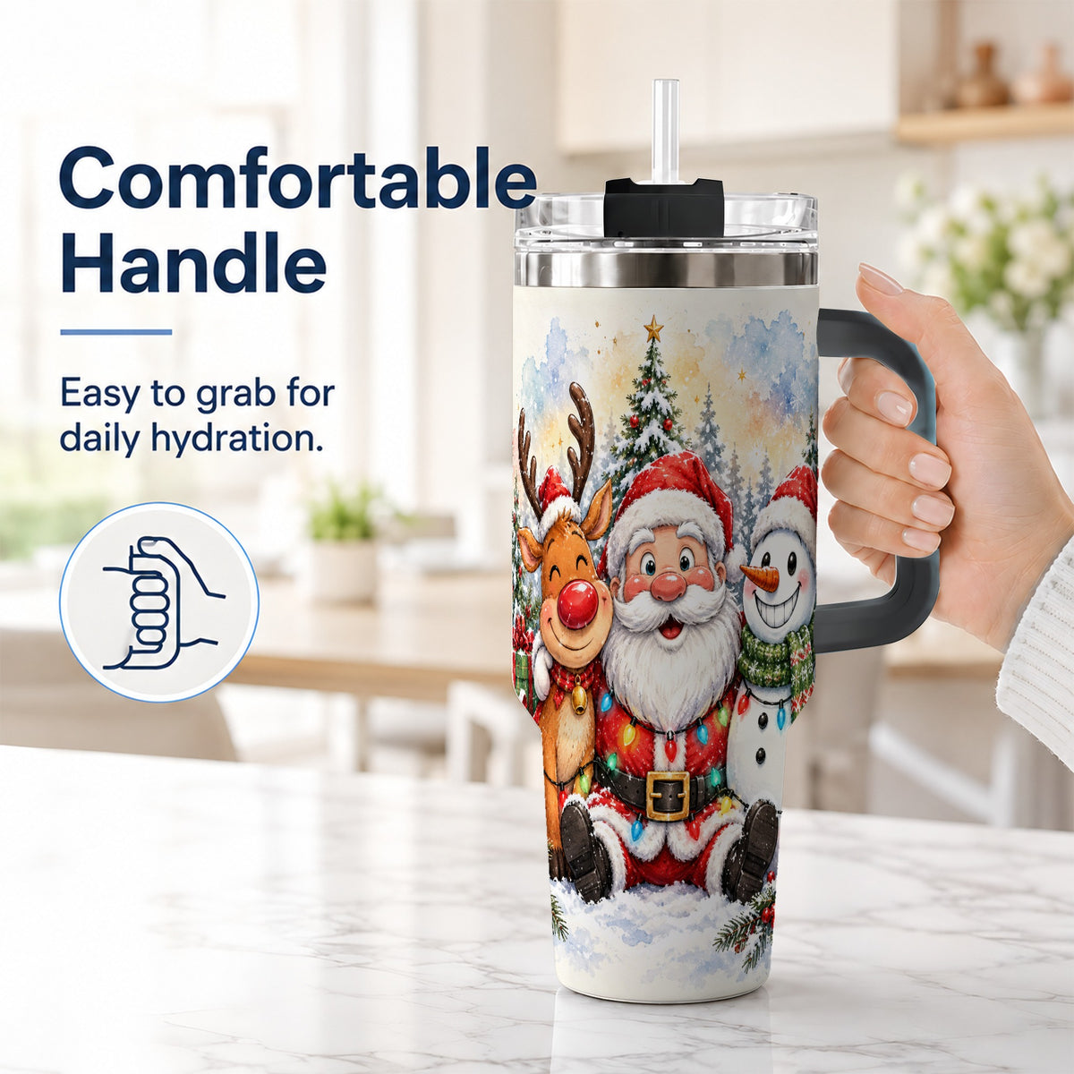 #pl[40oz|Black] Christmas Trio 40oz Tumbler with Handle, Winter Stainless Steel Cup