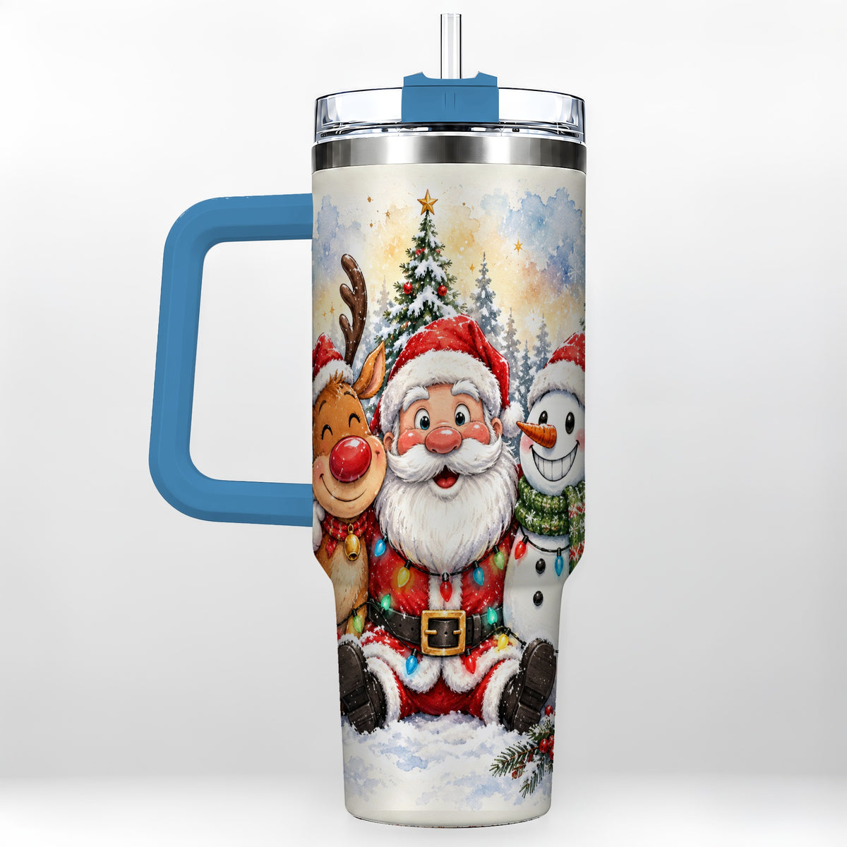 #pl[40oz|Blue] Christmas Trio 40oz Tumbler with Handle, Winter Stainless Steel Cup