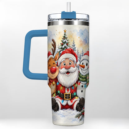 #pl[40oz|Blue] Christmas Trio 40oz Tumbler with Handle, Winter Stainless Steel Cup