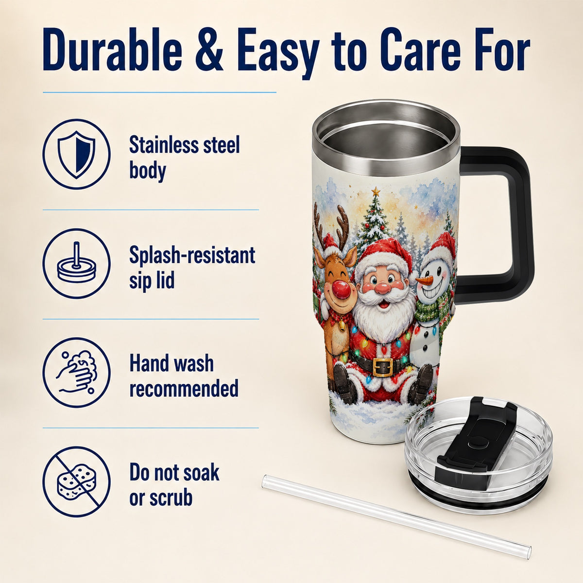 #pl[40oz|Black] Christmas Trio 40oz Tumbler with Handle, Winter Stainless Steel Cup