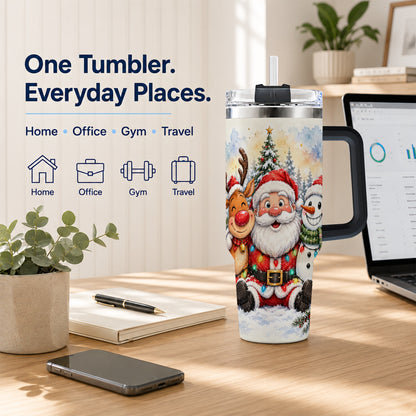#pl[40oz|Black] Christmas Trio 40oz Tumbler with Handle, Winter Stainless Steel Cup
