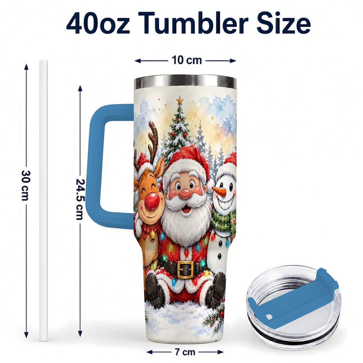 #pl[40oz|Blue] Christmas Trio 40oz Tumbler with Handle, Winter Stainless Steel Cup