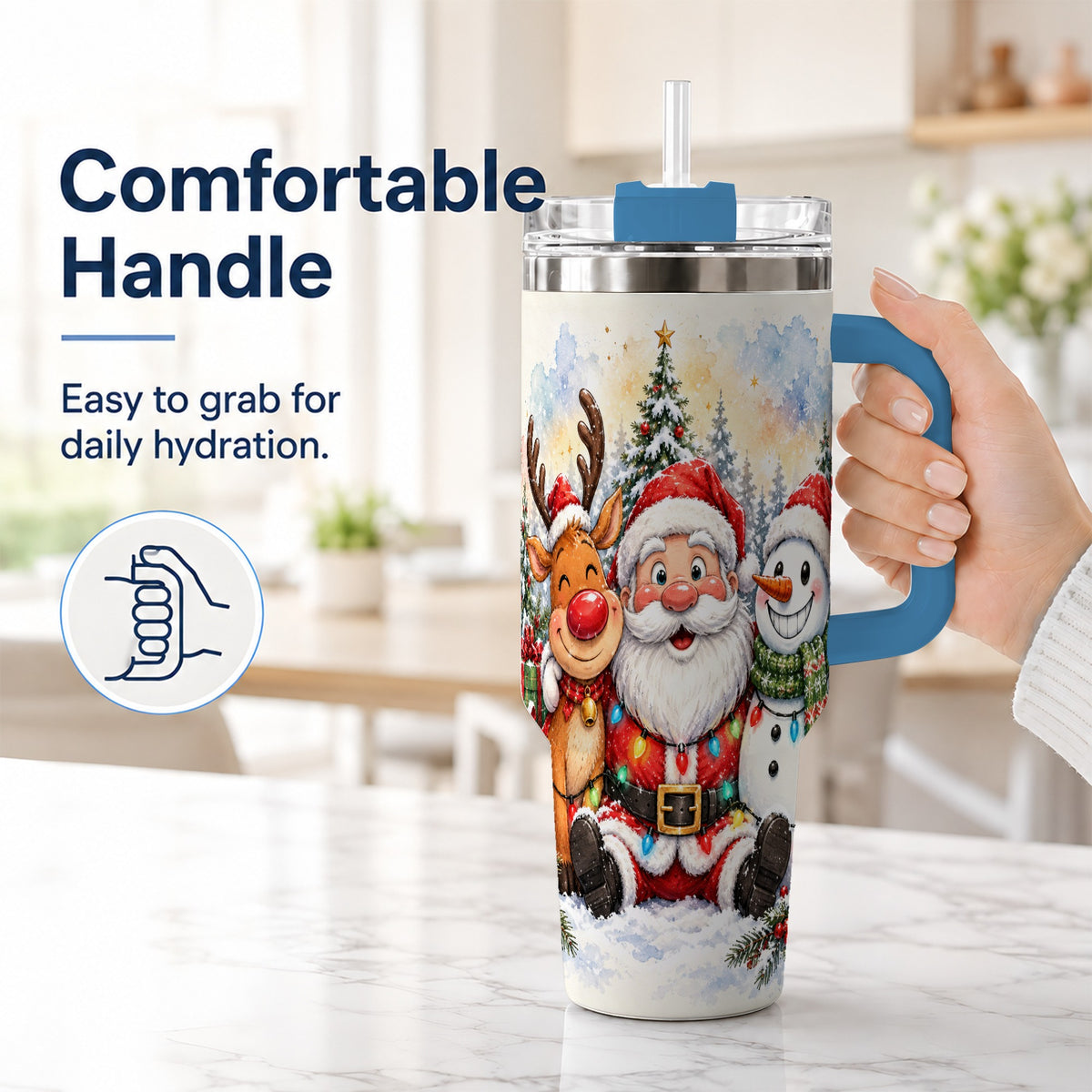 #pl[40oz|Blue] Christmas Trio 40oz Tumbler with Handle, Winter Stainless Steel Cup