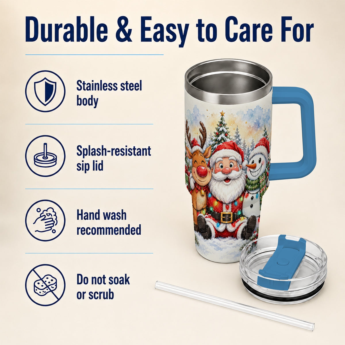 #pl[40oz|Blue] Christmas Trio 40oz Tumbler with Handle, Winter Stainless Steel Cup