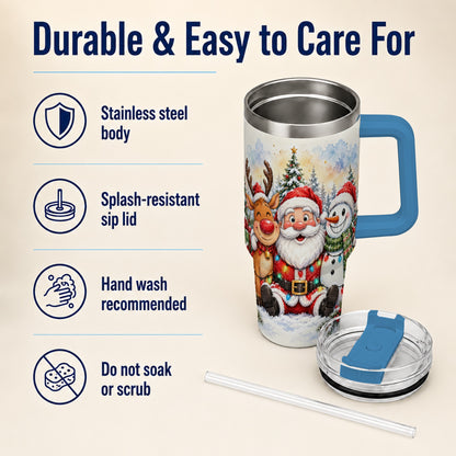 #pl[40oz|Blue] Christmas Trio 40oz Tumbler with Handle, Winter Stainless Steel Cup