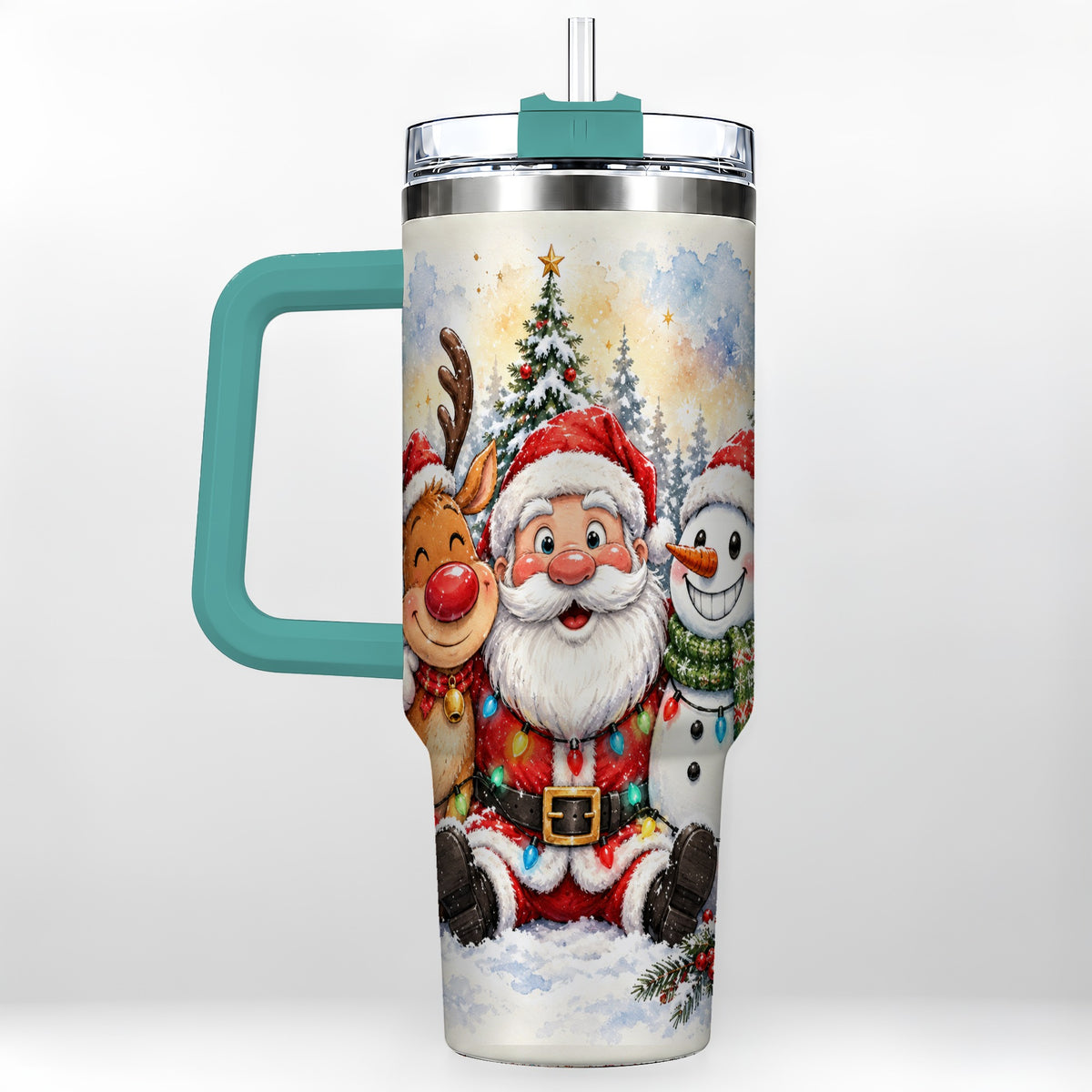 #pl[40oz|Green] Christmas Trio 40oz Tumbler with Handle, Winter Stainless Steel Cup