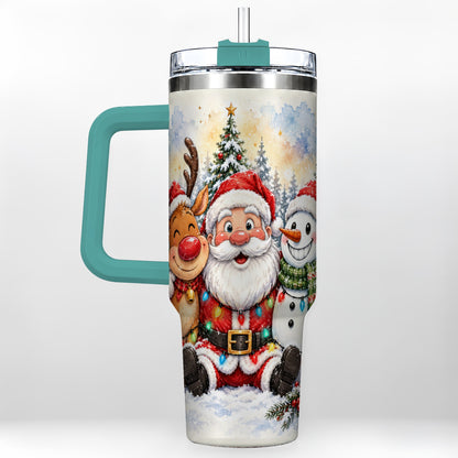 #pl[40oz|Green] Christmas Trio 40oz Tumbler with Handle, Winter Stainless Steel Cup