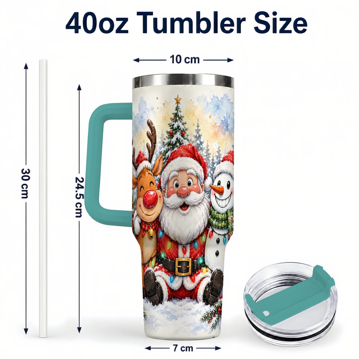 #pl[40oz|Green] Christmas Trio 40oz Tumbler with Handle, Winter Stainless Steel Cup
