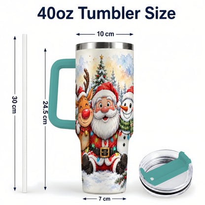 #pl[40oz|Green] Christmas Trio 40oz Tumbler with Handle, Winter Stainless Steel Cup