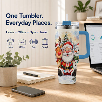 #pl[40oz|Blue] Christmas Trio 40oz Tumbler with Handle, Winter Stainless Steel Cup