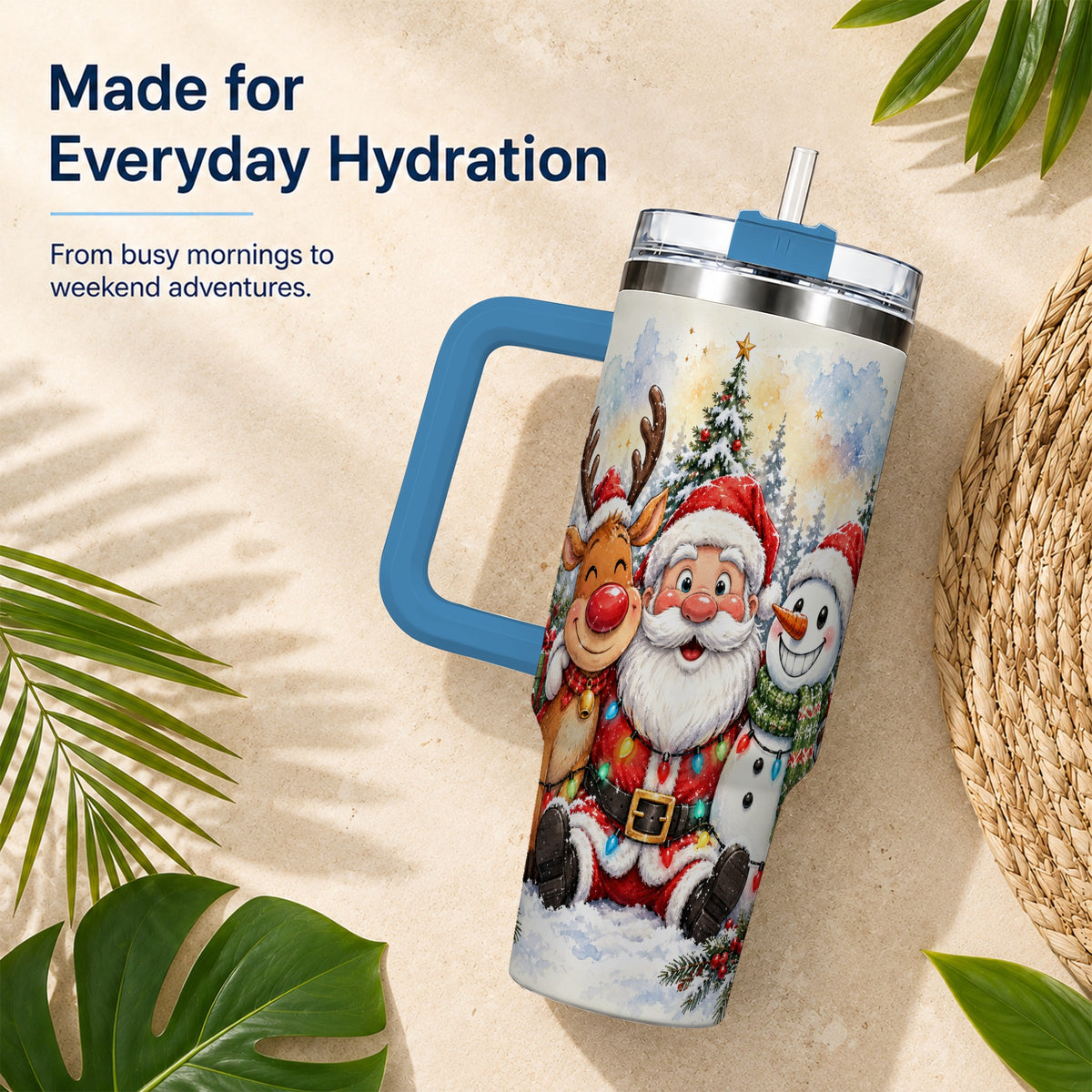 #pl[40oz|Blue] Christmas Trio 40oz Tumbler with Handle, Winter Stainless Steel Cup