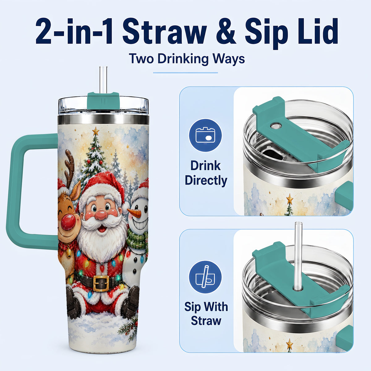 #pl[40oz|Green] Christmas Trio 40oz Tumbler with Handle, Winter Stainless Steel Cup