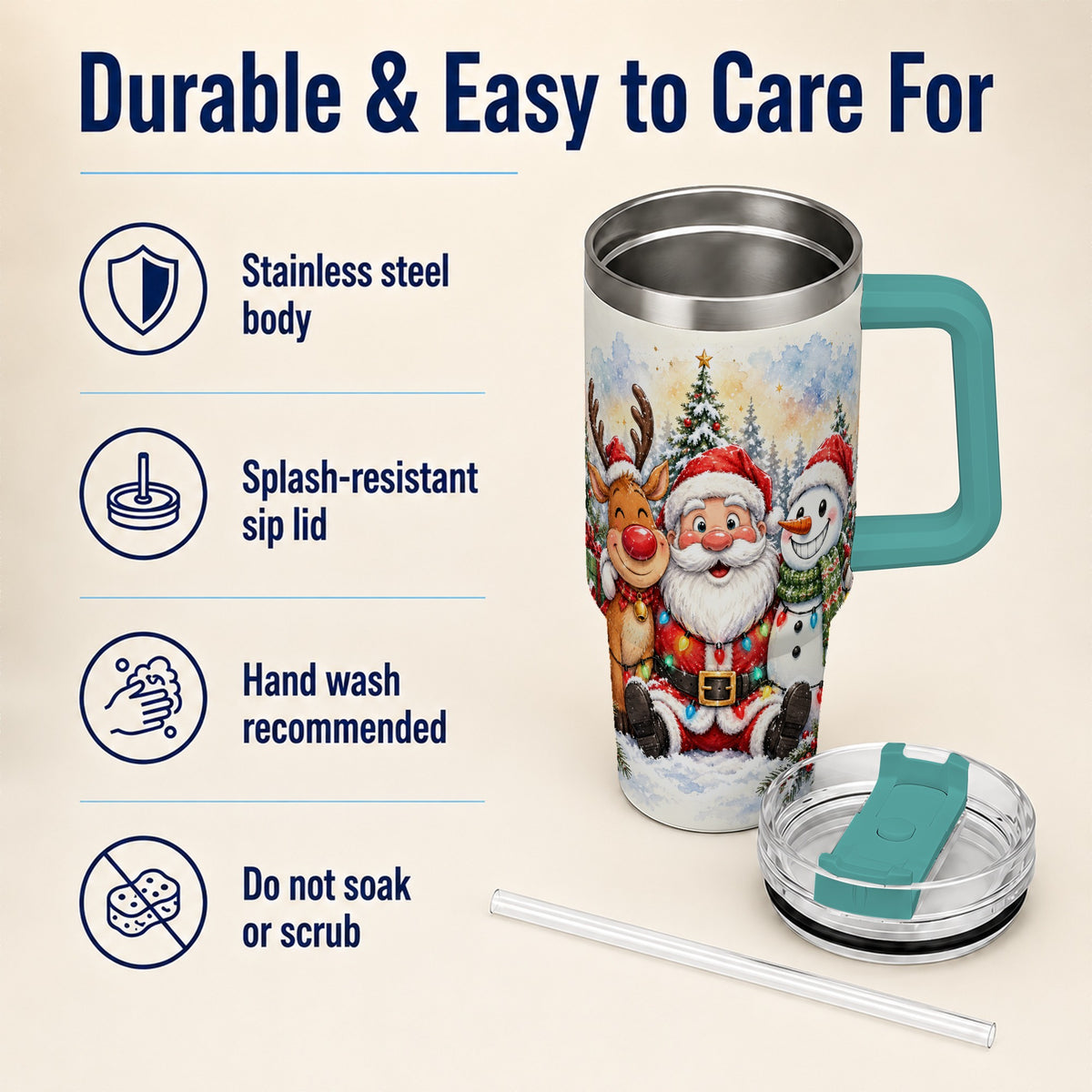 #pl[40oz|Green] Christmas Trio 40oz Tumbler with Handle, Winter Stainless Steel Cup