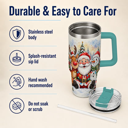 #pl[40oz|Green] Christmas Trio 40oz Tumbler with Handle, Winter Stainless Steel Cup