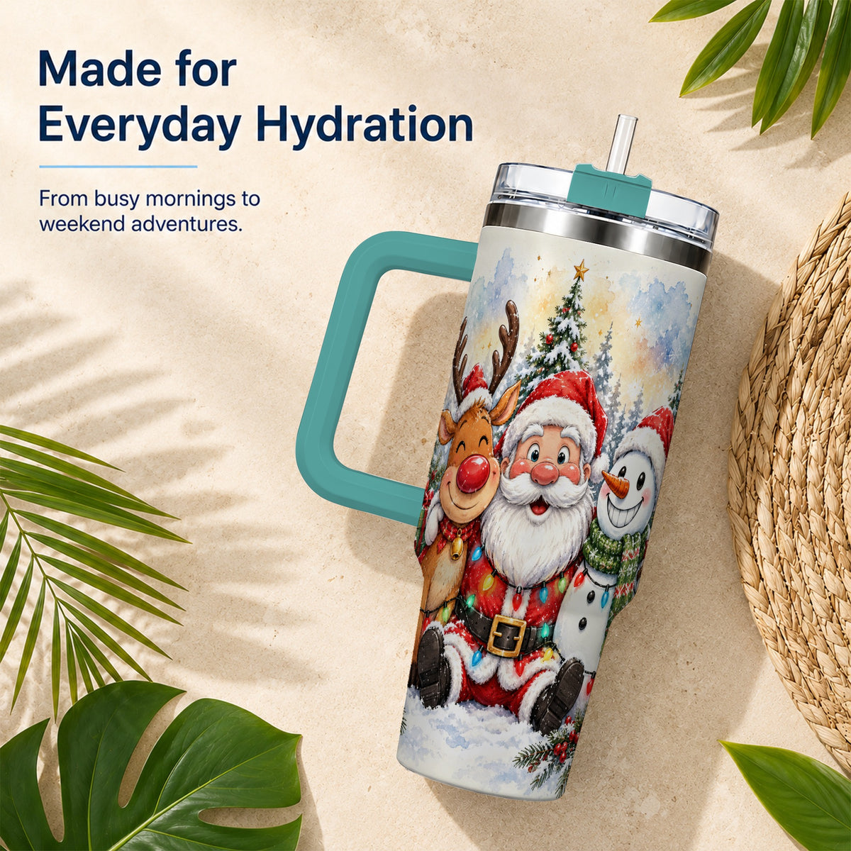 #pl[40oz|Green] Christmas Trio 40oz Tumbler with Handle, Winter Stainless Steel Cup