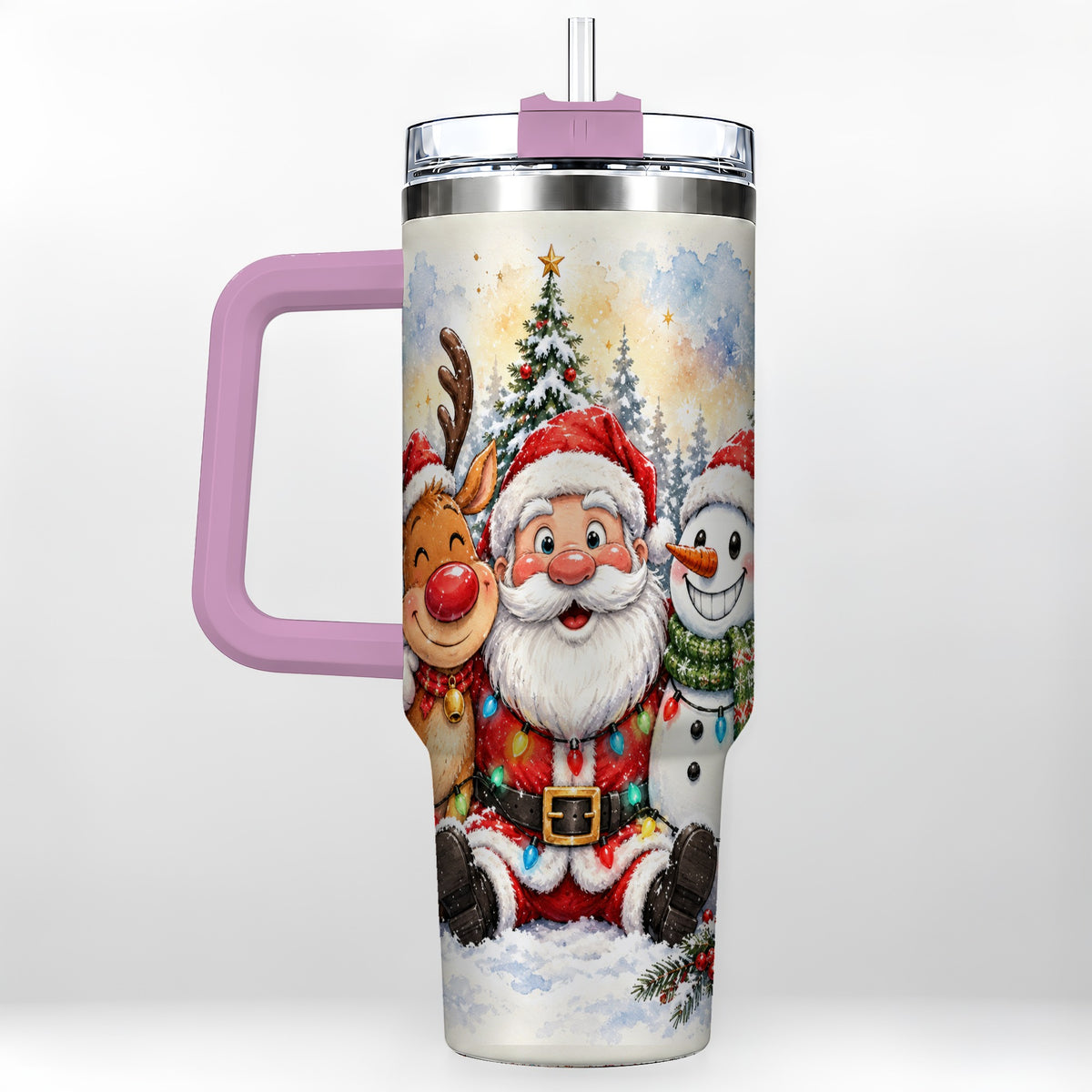 #pl[40oz|Pink] Christmas Trio 40oz Tumbler with Handle, Winter Stainless Steel Cup