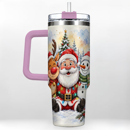 #pl[40oz|Pink] Christmas Trio 40oz Tumbler with Handle, Winter Stainless Steel Cup