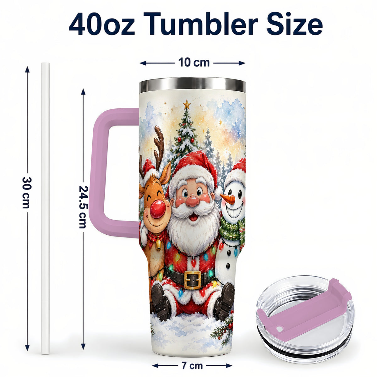 #pl[40oz|Pink] Christmas Trio 40oz Tumbler with Handle, Winter Stainless Steel Cup
