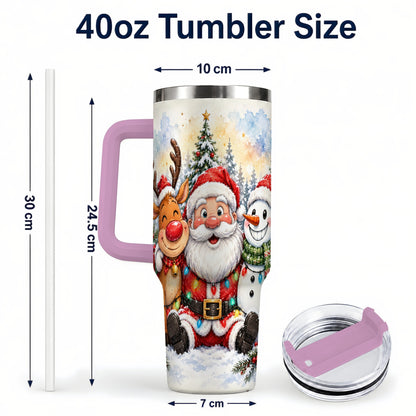 #pl[40oz|Pink] Christmas Trio 40oz Tumbler with Handle, Winter Stainless Steel Cup