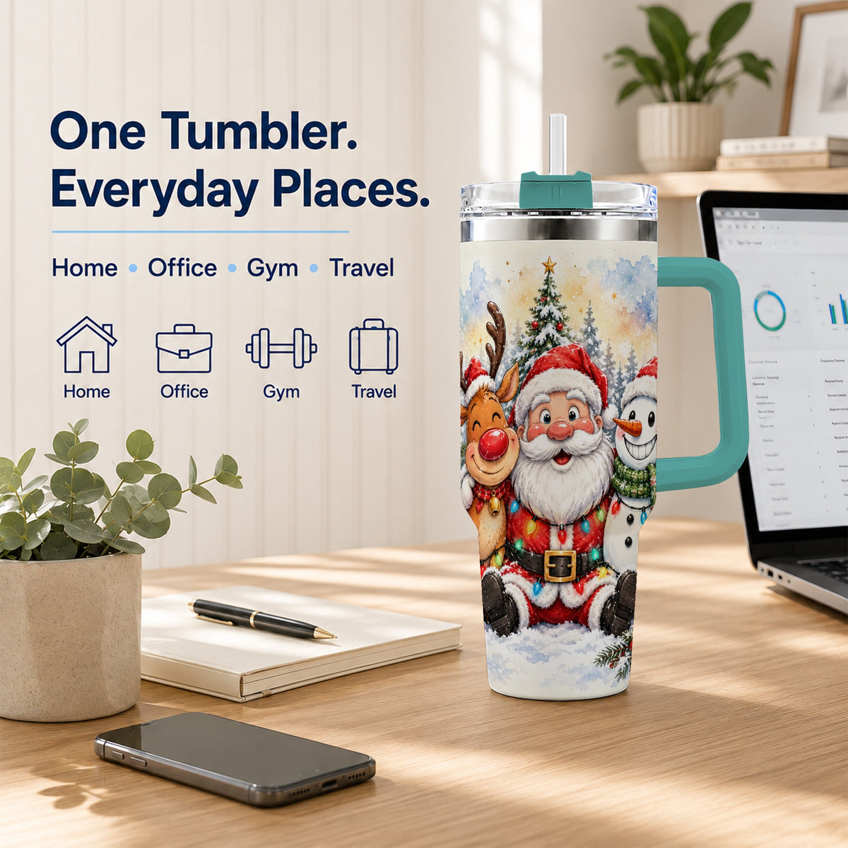 #pl[40oz|Green] Christmas Trio 40oz Tumbler with Handle, Winter Stainless Steel Cup
