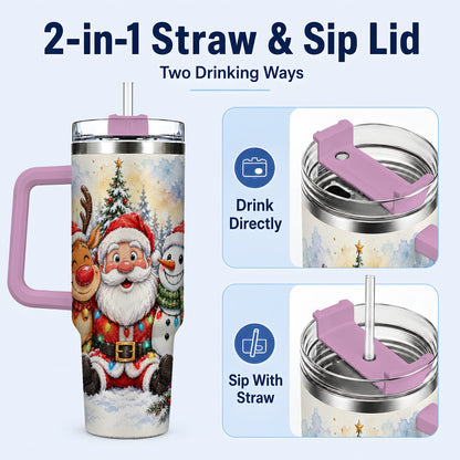 #pl[40oz|Pink] Christmas Trio 40oz Tumbler with Handle, Winter Stainless Steel Cup