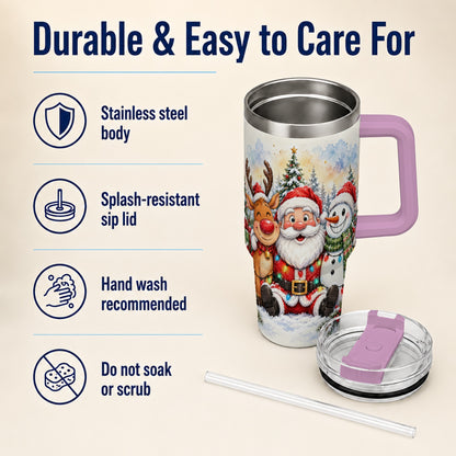 #pl[40oz|Pink] Christmas Trio 40oz Tumbler with Handle, Winter Stainless Steel Cup
