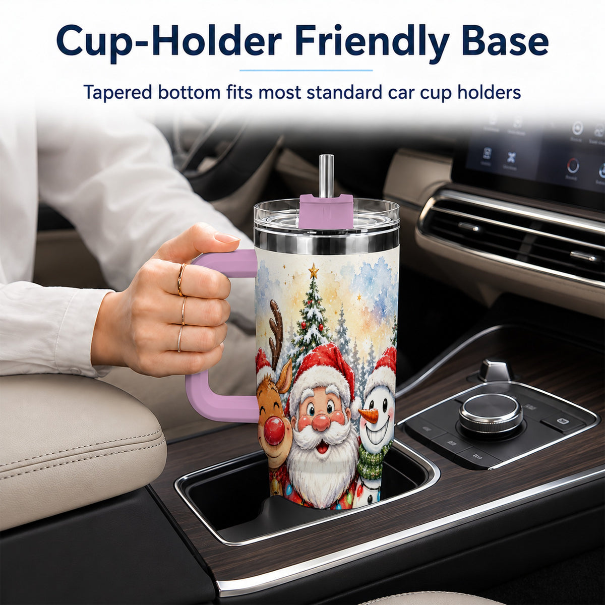 #pl[40oz|Pink] Christmas Trio 40oz Tumbler with Handle, Winter Stainless Steel Cup
