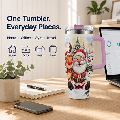 #pl[40oz|Pink] Christmas Trio 40oz Tumbler with Handle, Winter Stainless Steel Cup